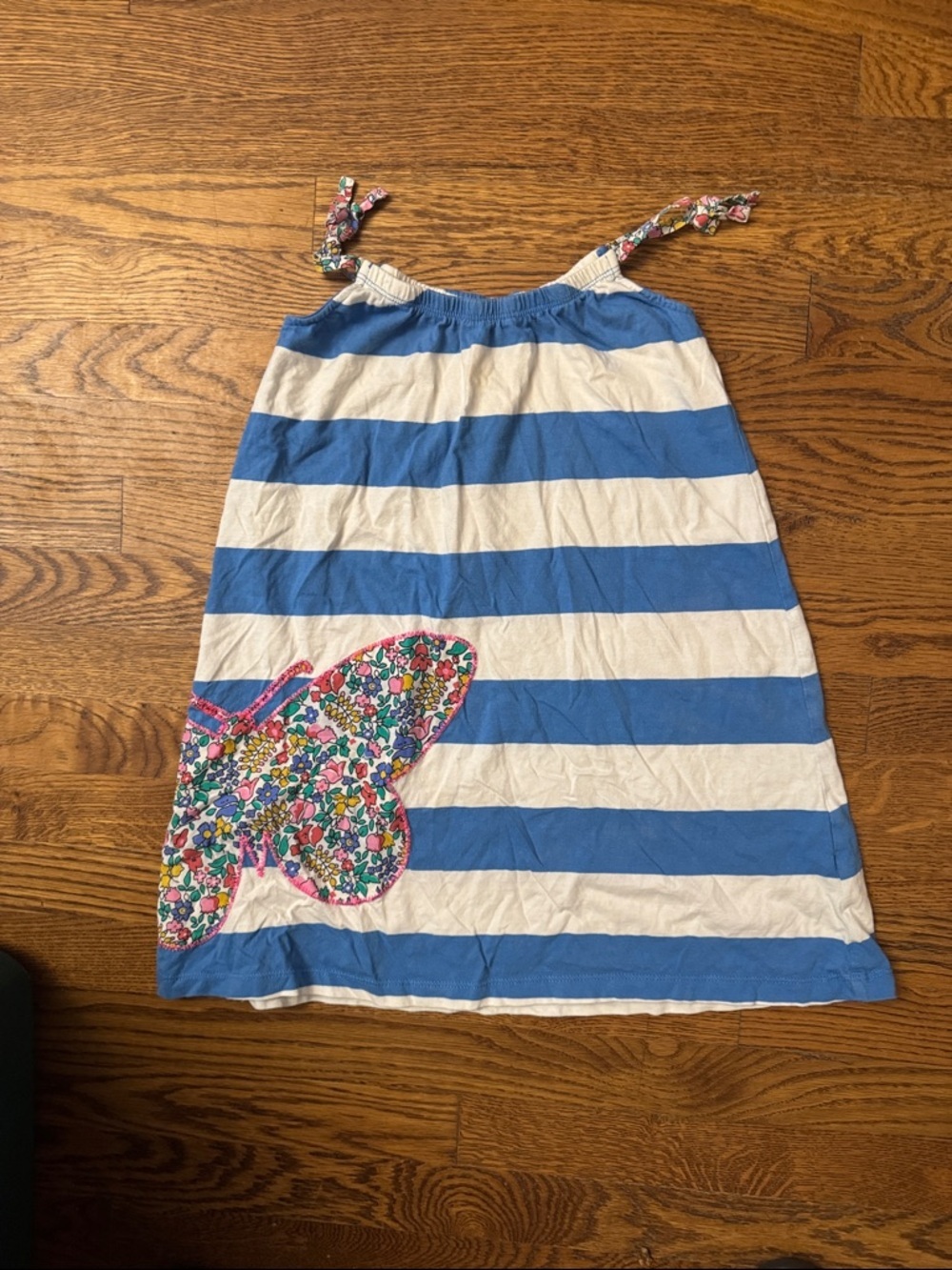 Mini Boden Blue and White Striped Butterfly Sundress size 7-8